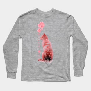 cat sniffs roses Long Sleeve T-Shirt